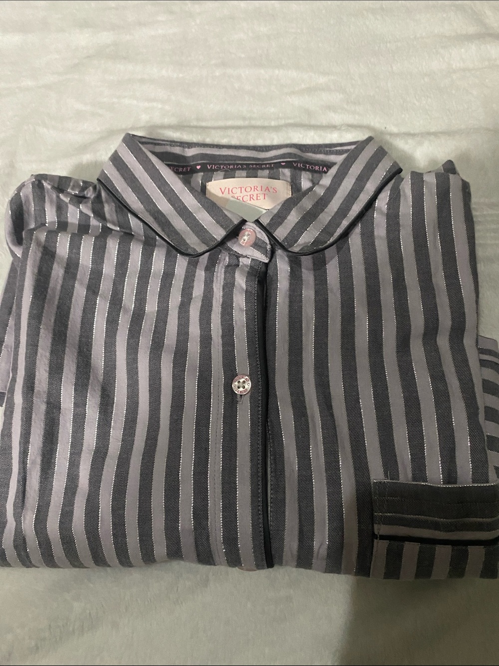 Victoria's Secret Black and White Striped Button-Down Shirt